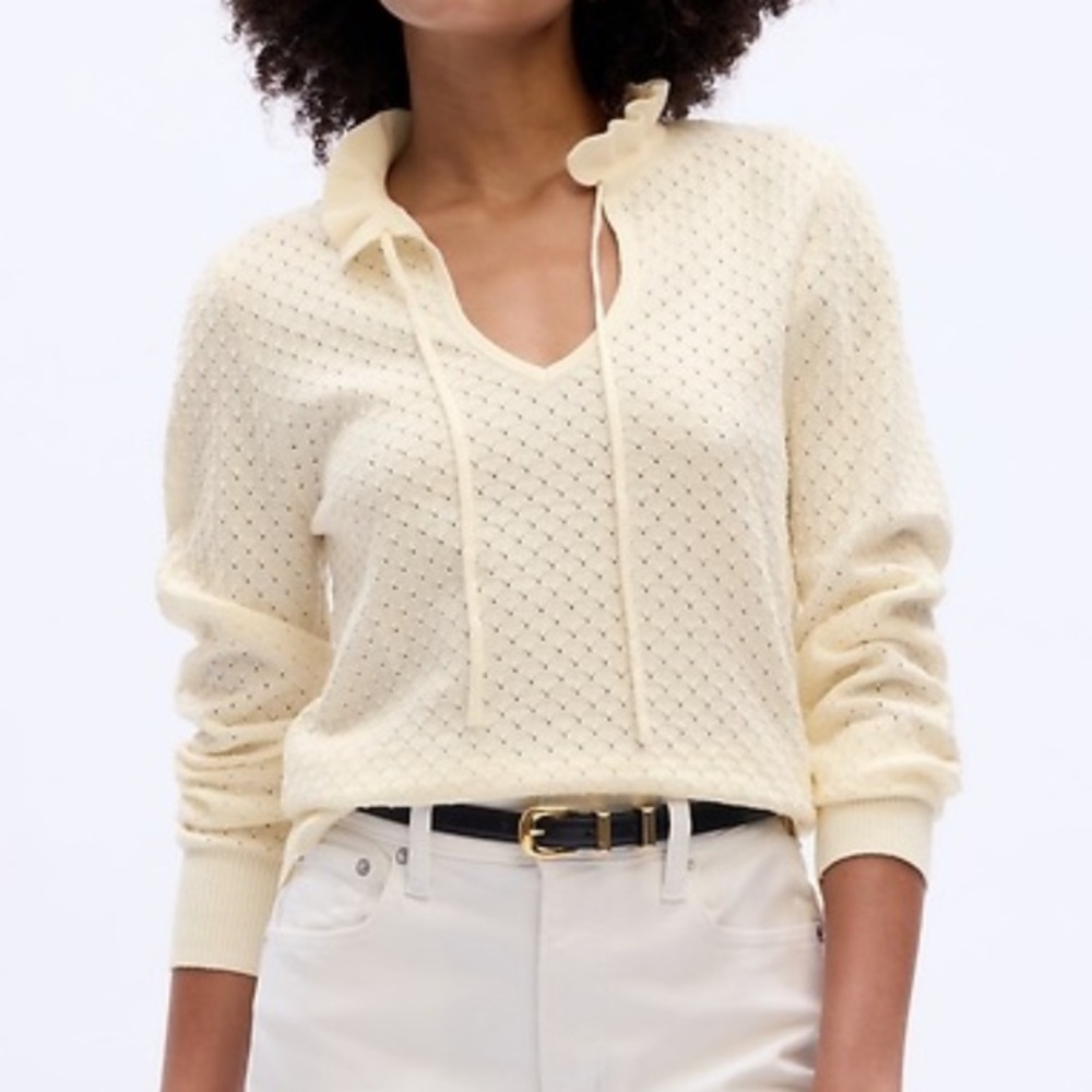 GAP Ruffle Tie Sweater in Cream S